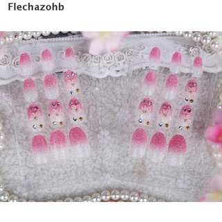 [flechazohb] 24pcs rosa flor uñas postizas acrílico gel uv francés uñas falsas arte consejos herramientas calientes