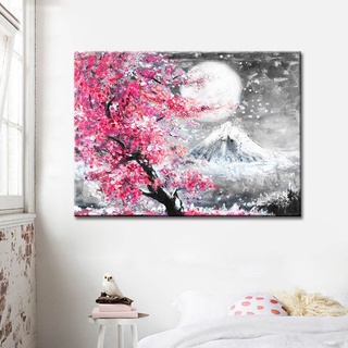 Estilo flor de cerezo Fuji montaña acuarela paisaje pintura al óleo lienzo impresión pared arte decoración del hogar FramelessArt pósters (2)