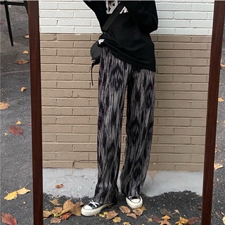 [coco House] mujeres más el tamaño suelto de la pierna ancha pantalones de las mujeres ropa otoño recto ancho de la pierna pantalones de estilo Tie-dye cintura alta drapeado pantalones largos
