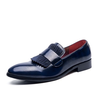 Tamaño 38-47 De Los Hombres Formal Puntiagudo Zapatos De Cuero De La Moda Borla Slip-On Azul (1)