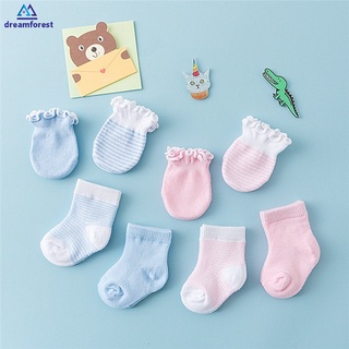 Df 4 pares de calcetines recién nacidos guantes niños 0-6 meses antiarañazos protección transpirable elasticidad calcetines de algodón