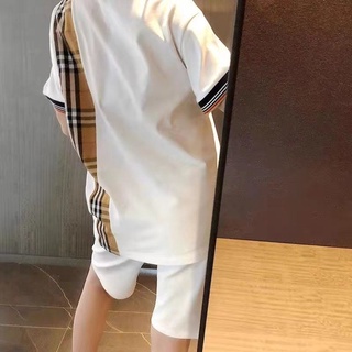 Burberry_ Traje De Cuadros Femenino Suelto Estilo Coreano Vestido De Verano Nueva Moda Cuello Polo De Manga Corta Pantalones Cortos De Dos Piezas (6)
