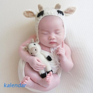 KALEN 2 Unids/Set Bebé Recién Nacido Fotografía Accesorios Ganchillo De Punto Lindo Vaca Buey Beanie Sombrero Y Animal Muñeca Juguete Gorra Ropa Disfraz