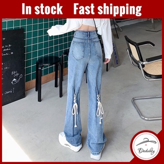 daduhey mujer cintura alta con cordones vaqueros rectos slim-fit pantalones de pierna ancha
