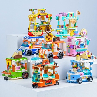 184pcs City Street View Snack Trolley coche bloques de construcción de alimentos figuras DIY tienda ladrillos juguetes educativos para niños (7)