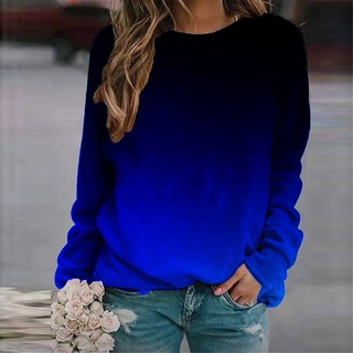 ♀♀ sirolaews.cl Flash Sale Long SleeveWomen Hot-Print Gradient O Neck Sweatshirt Long Sleeve Loose Pullover Blouse Top