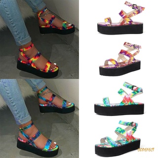 Sandalias de tacón de plataforma para mujer de verano multicolor correa de tobillo hebilla sandalias zapatos dedo del pie abierto