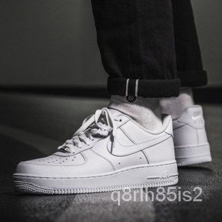 NIKE Air Force 1 for Men and Women All White White Black Low Cut Sports Shoes