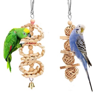 [Pet World] 7 x pájaros masticando columpio juguetes con una campana - jaula loro mordida juguetes bloque pájaro loro juguetes para loros pequeños y medianos y