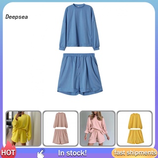 DPA Two-piece Set Women Suit Elastic Waist Long Sleeve Top Women Suit Drawstring for Daily Wear Simple