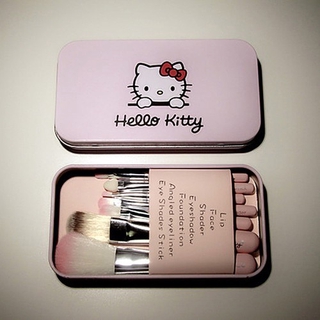 hello kitty - juego de 7 brochas de maquillaje con caja de metal (7)