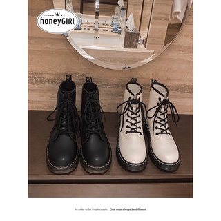 💖✨Ready-Stock💎✨Leather Edition~Martin Boots Women's2021New British Style8Hole Ankle Boots Wild Boots Winter Fleece-Lined Single-Layer Boots Autumn and Winter