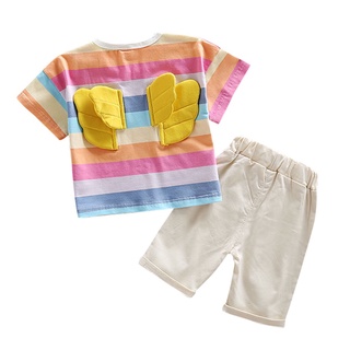 Conjunto de ropa interior para niños/Camiseta de rayas y pantalones cortos con alas de arcoíris (5)