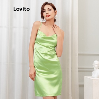 Lovito vestido Sexy Liso Satén Cuello Cogulla L05245 (Verde)