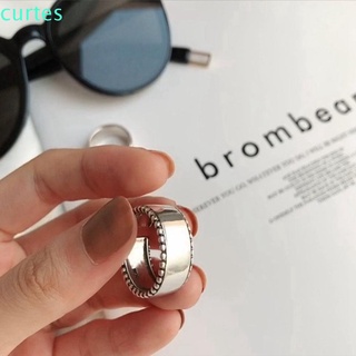 Curtes anillo minimalista de dedo índice ancho con borde abierto anillo brillante metálico femenino personalidad ajustable Ins anillo de cola