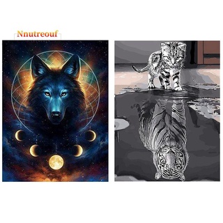 2 set 5d diamond pintura completa redonda diamante bordado diamante mosaico diamantes de imitación gato tigre y luna lobo