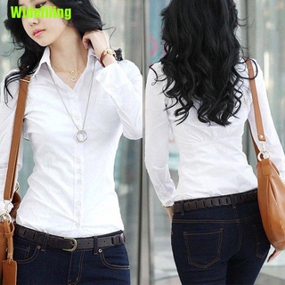 [J] Camisa blanca de manga larga para mujer/botón de oficina/sujetador Formal/blusa delgada