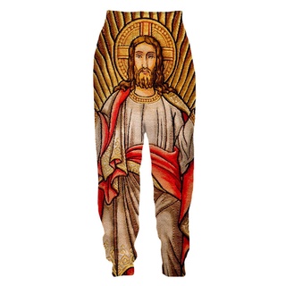Religión cristo jesús BRB pintura pantalones de chándal de los hombres sueltos pantalones de sudor Jogging Harajuku pantalón 3D