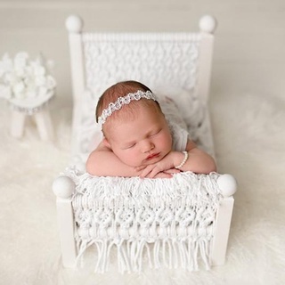 R-R recién nacido posando Mini cama bebé foto tiro Props de algodón cuerda tejido de madera cuna bebé fotografía accesorios