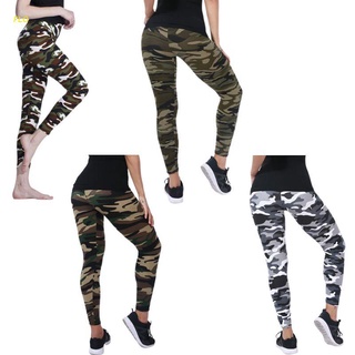 Flo mujeres cintura alta camuflaje rayas impreso Leggings Control barriga elástico fibra de leche lápiz medias deporte entrenamiento Yoga pantalones