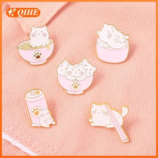 5 Styles Cartoon Animal Enamel Pin Cat Cup Pin Cat Bowl Pin Cute Badge Brooch Lapel Pin Gift for Friend (1)