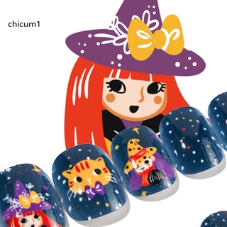 Cc ligero uñas arte consejos Halloween niños cubierta completa uñas postizas construcción rápida para regalo (8)