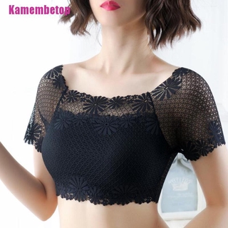 [Kamembetop] Blusa de mujer con encaje Sexy hombros descubiertos con Manga corta
