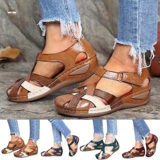 Women's Sandals Wedges Heel Flat Hook and Loop Sandals with Cross Strap Beach Sandal (1)