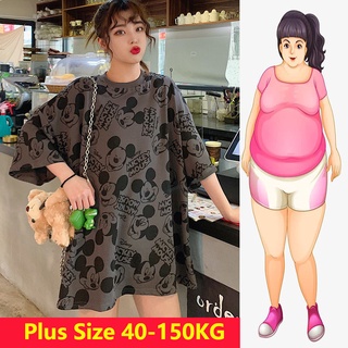 [tallas Grandes](40-150kg) mujeres de sobrepeso Mickey impresión camiseta de manga corta suelta Top camiseta C8123