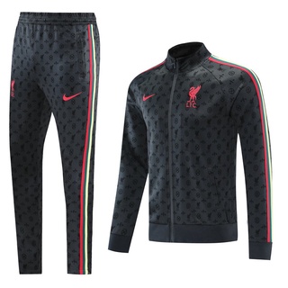 2021-22 Liverpool Moda Estilo Gris Fútbol Chaqueta Y Pantalones
