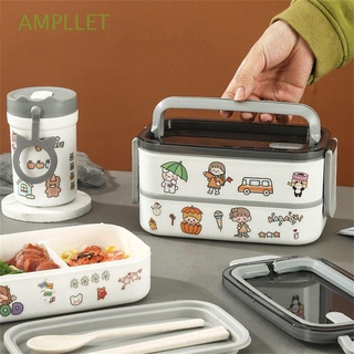 AMPLLET Child Lunch Box Plastic Breakfast Cup Container Box Stickers Tableware Portable Fruit Storage Box Kids Lunchbox