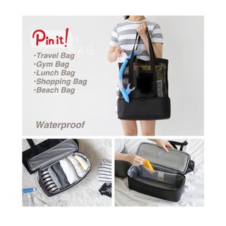 Multifuncional bolsa de compras gimnasio viaje playa bolsa de almuerzo bolsa - negro liso
