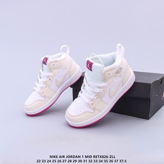 Nike Air Jordan 1 zapatos para niños zapatillas de deporte zapatillas AJ1 22-37.5 Chico Muchacha Rosa blanco