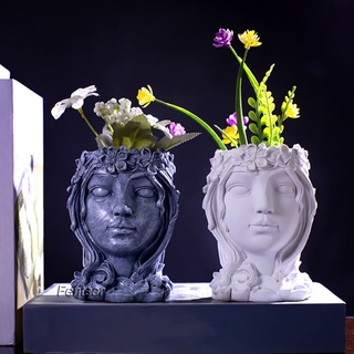 [FENTEER] 2 piezas de resina retrato diosa cabeza estatua maceta suculenta maceta Patio Bar