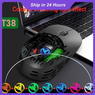 Mouse De juego inalámbrico recargable T38-2.4G con orificio De luz Silencioso Para Laptop Mitra