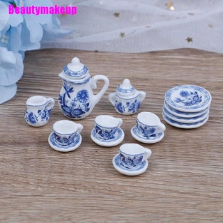 Beautymakeup 15 piezas tazas De té/Café/ Porcelana 1:12 con Flor Azul Miniatura