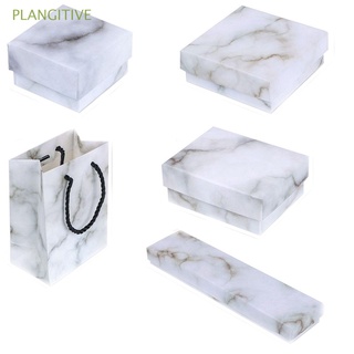 PLANGITIVE Marble Carton Packaging Ring Display Box Jewelry Box Earrings Necklace Sponge Storage Rectangle/Square Gifts Organizer