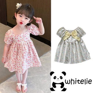 We-Little girl verano dulce Puff manga vestido moda Floral gran arco una línea princesa vestido