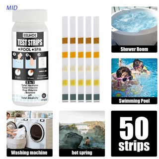 MID 50PCS 5in1 tiras de prueba de calidad del agua dureza del pH cloro alcalinidad de bromo herramienta de prueba de agua para piscina Spa bañera