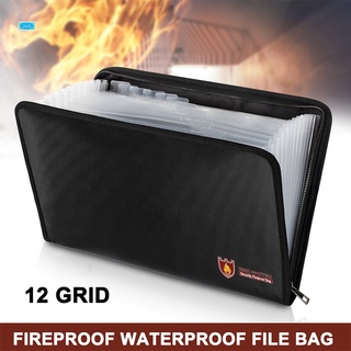 Fireproof Document Bag 12 Pockets Waterproof Fire Resistant Safe Envelope for Cash Passport