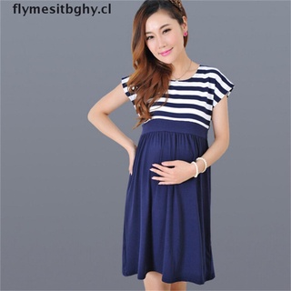 [flymesitbghy] vestido de mujer embarazada de rayas de manga corta casual vestido de maternidad ropa madre [cl]