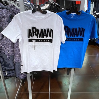 AX Armani Exchange Hombres Algodón Flocado Firma Letra Casual Cuello Redondo Manga Corta Camiseta