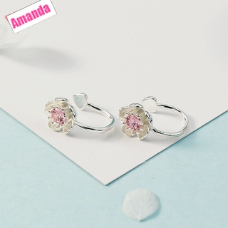 Nueva Flor clip para mujer versión Coreana pequeña Flor Rosa Diamante perforado aretes dulces joyería—BESLA Amanda