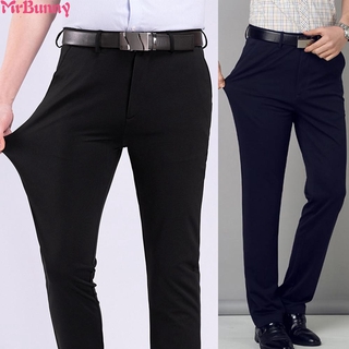 pantalones para hombre con cinturón de negocios llano inteligente ropa de trabajo vestido de lápiz de color sólido pierna recta delgada trabajo elástico formal