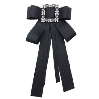 jang mujer vintage rhinestone hebilla pajarita broche de lujo joyería uniforme camisa collar pin cinta larga bowknot corbata con correa ajustable (6)
