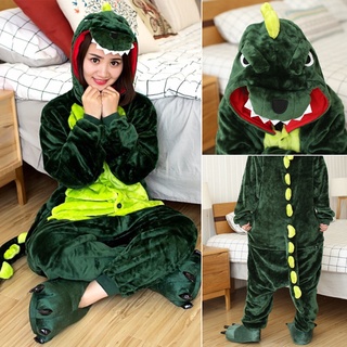 Adultos de dibujos animados verde dinosaurio Onesies mujeres franela de manga larga pijamas Kigurumi Unisex Animal ropa de dormir Cosplay disfraz