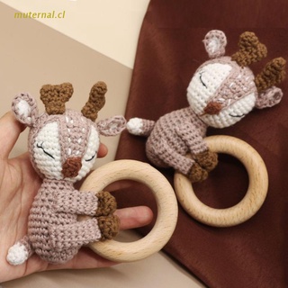 MUT Baby Wooden Teether Ring DIY Crochet Animal Deer Elk Rattle Bracelet Infant Teething Nursing Soother Molar Toys