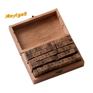 70pcs diy letra alfabeto sello vintage teach alfabeto de madera y números sellos conjunto con caja de madera marrón oscuro