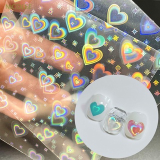 NICOLEE Flash Radium Nail Art Heart Decoration Sticker Aurora Transparent Hand Account DIY Photo Decals