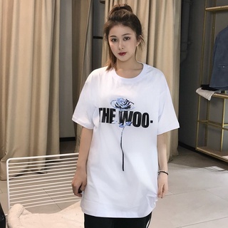 New Rose Letter Big V Print Round Neck Short Sleeve Loose Cotton T-shirt Men and Women Same Style